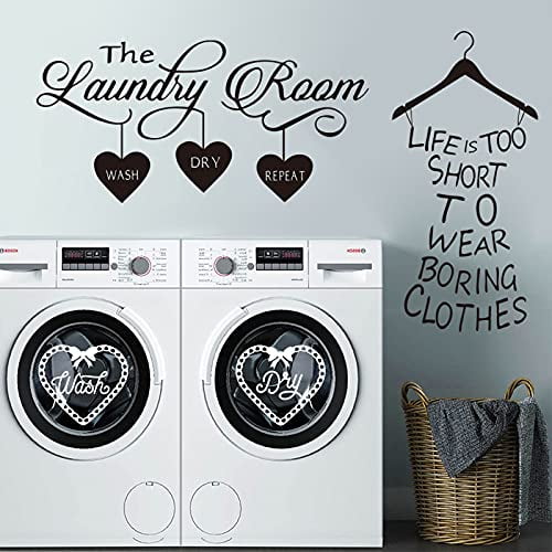 Laundry Room Vinyl Wall Decal Laundry Signs Wall Sticker Bubble Wall Décor Saying Wash Dry Fold Repeat Art Wall Quote Sticker for Decoration Supplies. 